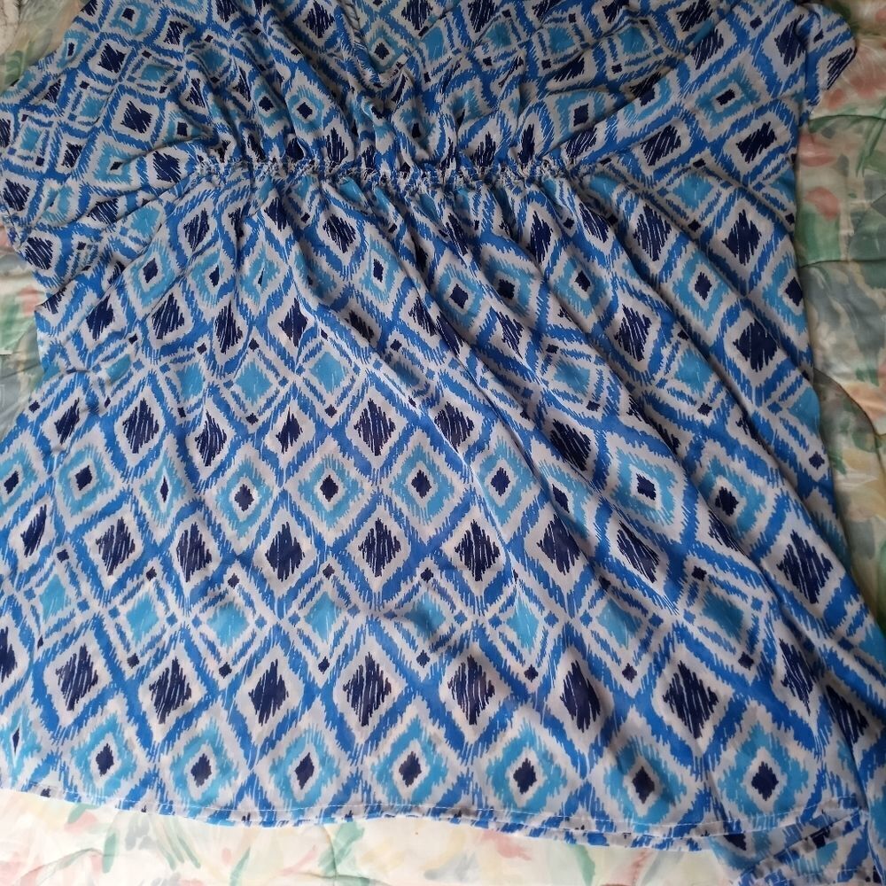 Blue Star One Size Blue White Cover Up Kimono Beach Dress